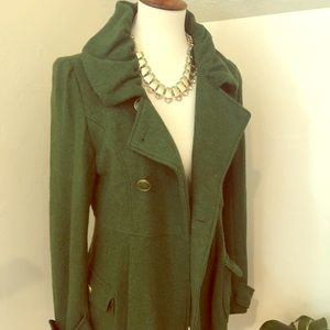 Emerald green military style peak coat.